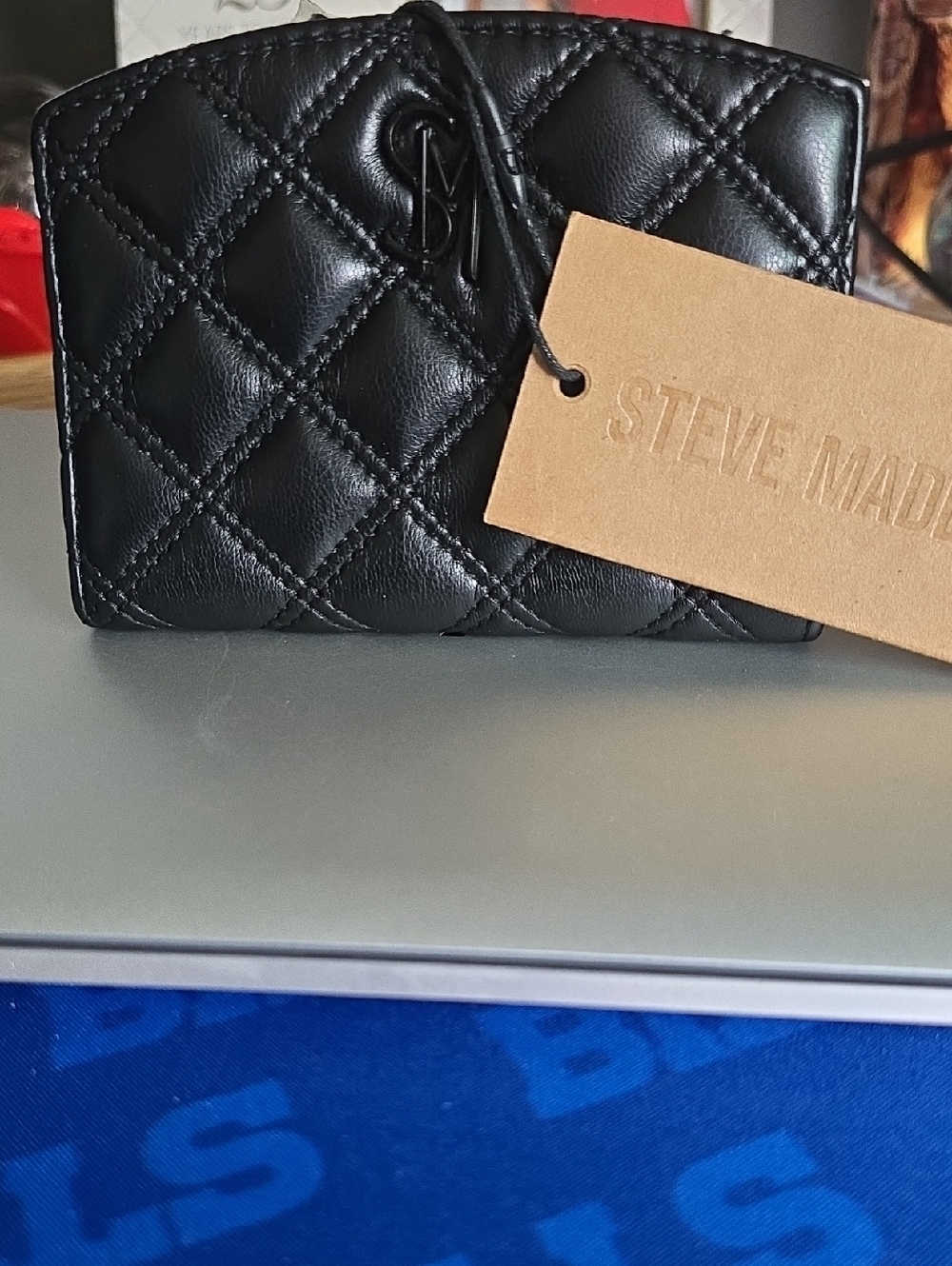 Steve Madden Black Quilted Leather-Look Card Case